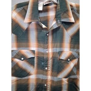 Western Frontier Mens Short Sleeve Pearl Snap Plaid Western Shirt Green Brown L